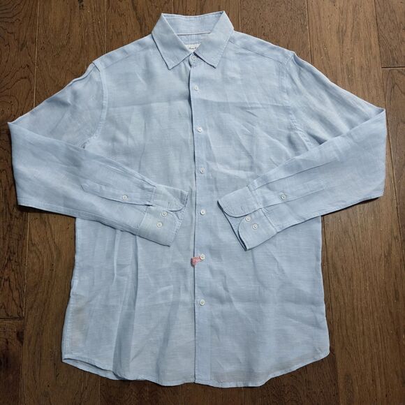 Porter and Ash Shirt Mens Small Linen Long Sleeve Button Down Blue Lightweight - Picture 1 of 8